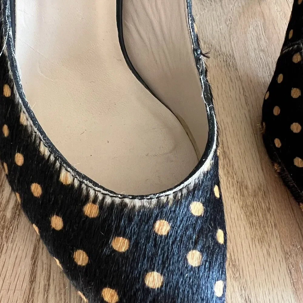 Loeffler Randall Alba demi platform‎ black brown Polka Dot Calf Hair Pumps 8B